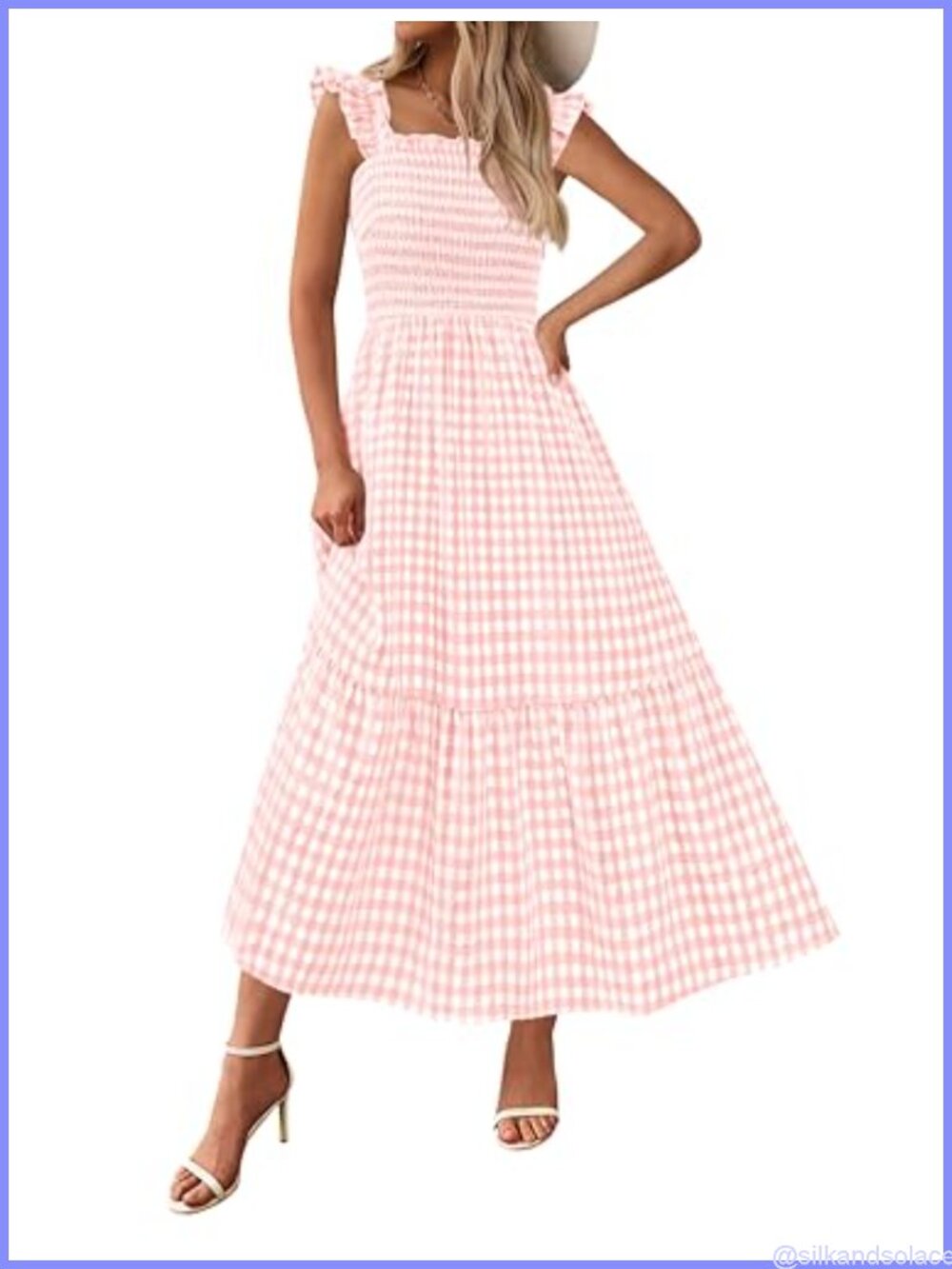 Ruffle Strap Gingham Midi Sundress with Pockets